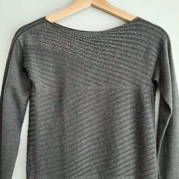 TABARONI CASHMERE Ribbed Sweater Grey w/ Rhinestones Sz XXS - XS - Picture 3 of 9